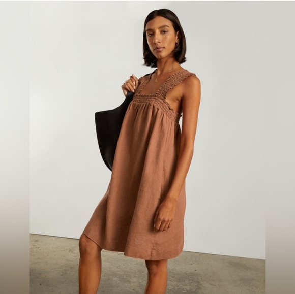Everlane Dresses & Skirts - Everlane The Smocked Linen Dress Size XS Light Brown